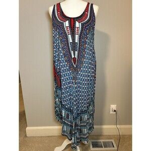 Jessica Taylor Boho Embellish Mixed Media Print Tank Shift Dress Size OS Beachy